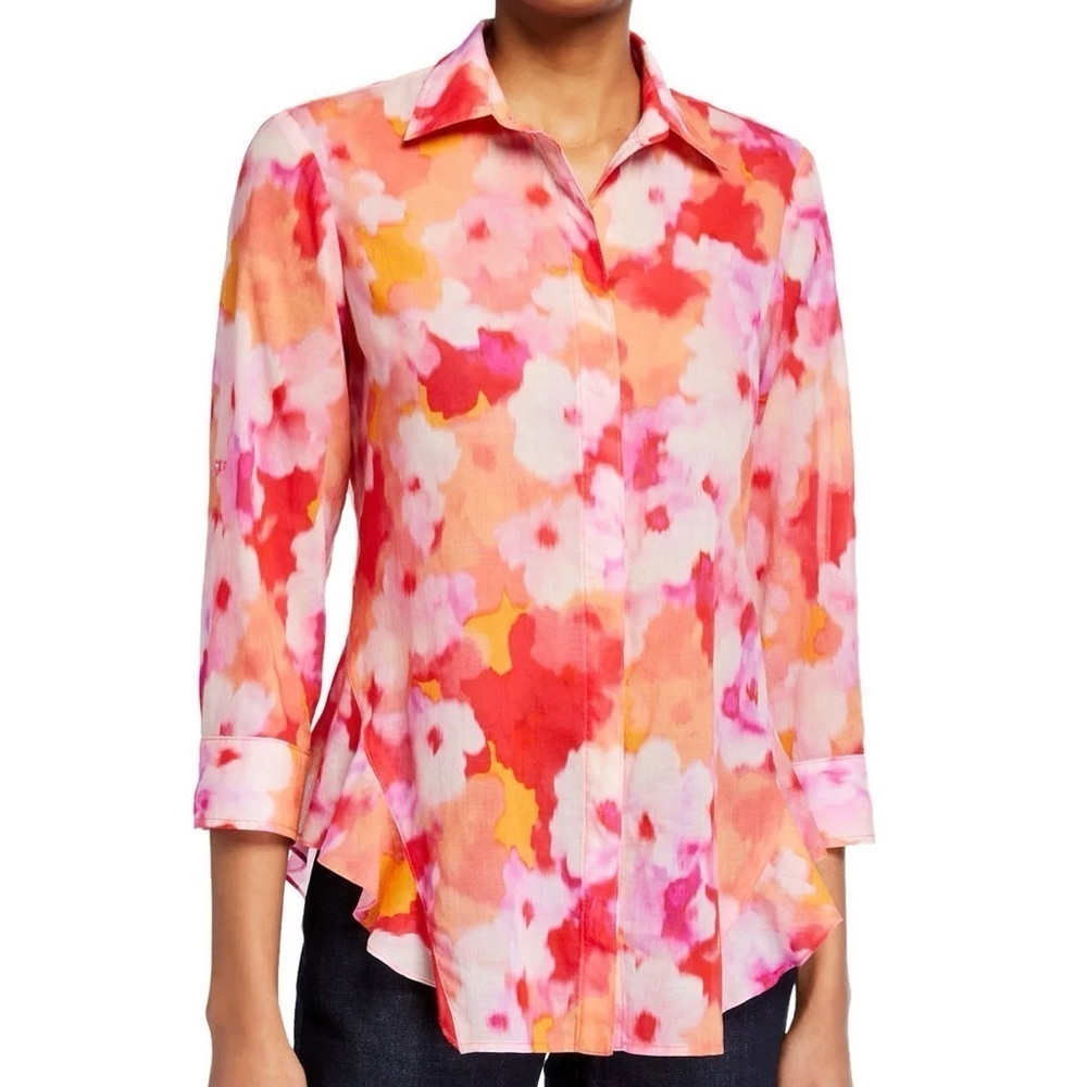 Finley Agetha Watercolor Button Down Shirt Size XS Cotton Made in USA Bloomcore